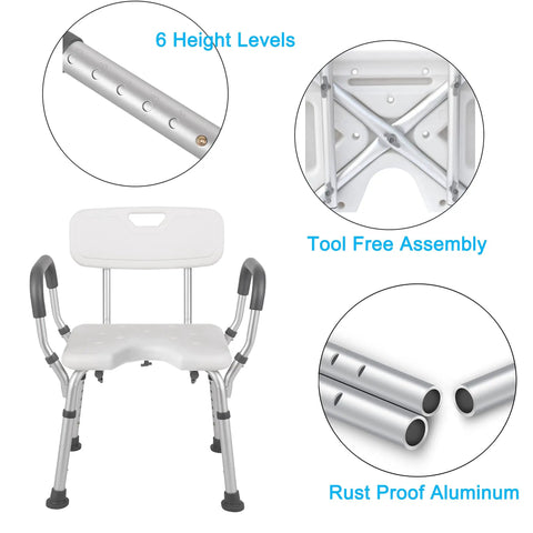 Heavy Duty Shower Chair With Back And Arms 300 Lb Capacity Padded Bath Seat With Handles Non Slip Base Easy Install Details