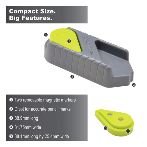 Compact Magnetic Stud Finder With Two Removable Markers Lets You Mark Up To Three Stud Locations No Batteries Needed
