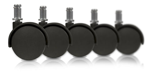 2-inch office chair caster wheel replacement set of 5 black, easy install, fits standard chairs, smooth rolling for carpets and hard floors.