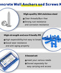 240 Piece Conical Concrete Anchors And 304 Stainless Steel Screws Kit With Two Drill Bits Includes 120 Concrete Wall Anchors