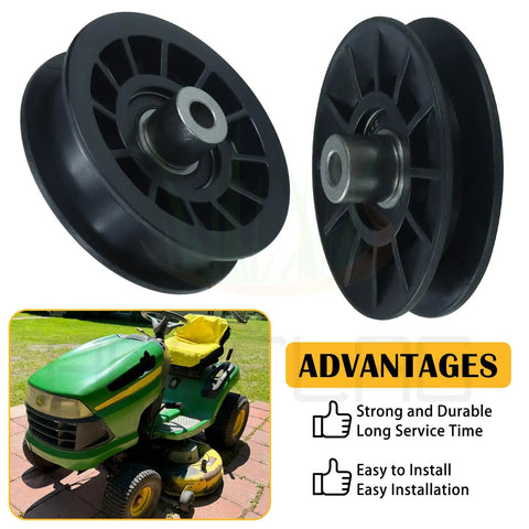 Two Pack Pulley Set With Flat Idler Pulleys 532194326 and 532194327 For Husqvarna Craftsman Lawn Mowers with advantages listed