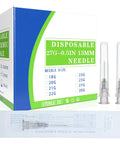 Prime Condition 100 Pack 27 Gauge Half Inch Syringe Needles With Reliable Luer Lock Tips in packaging with sharp tips visible.