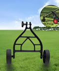 Universal String Trimmer Wheel Support attaches to any weed eater, black frame with wheels for easy lawn edging.