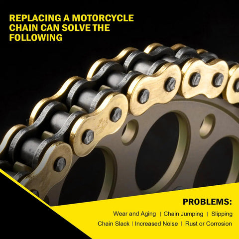 Close-up of 520 X Ring Drive Chain 130 links with master link for motorcycle and go-karts, highlighting weatherproof durability.
