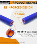 Two blue silicone heater hoses with orange inner lining; reinforced double-layer wall, 1/2 in ID, 5 ft length.