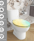 Elongated Toilet Seat Quiet Close Bathroom with colorful design installed on a modern toilet in a stylish bathroom.