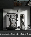 Kickstart Your Day With This Solid Gear Semi Automatic Espresso Maker featuring stainless steel body and coffee grinder on countertop.