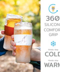 Freezable Insulated Pint Mugs Set Of 2 Double Walled Frosty Drink Glasses With Gel Core Keeps Beer And Cold Brew Icy Longer 16 Oz Marble Chilled Beverage Tumblers held by two people outdoors.