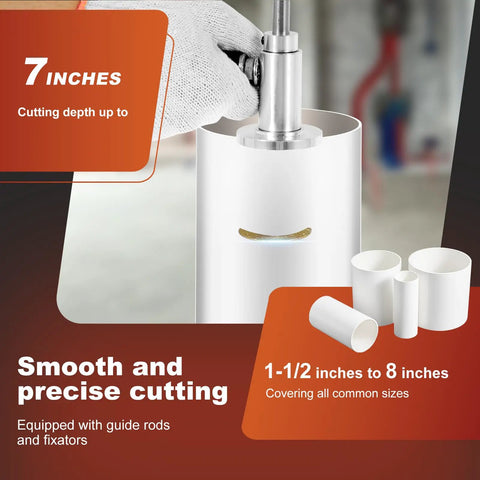 Inside PVC Pipe Cutter Kit For 1-1/2 Inch To 8 Inch Pipes 7 Inch Cutter With Adjustable Cutting Depth in use