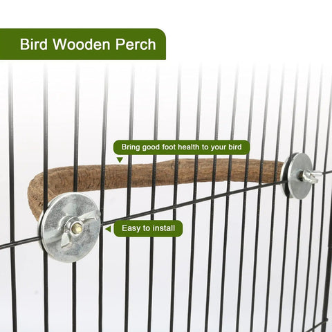 Natural Wood U Shaped Bird Perches For House Cage 2 Pack, Built Tough parrot toys, wooden perch mounted on cage.