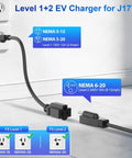 Portable Level 1 And 2 EV Charger With 25Ft Cable For On The Go And J1772 Plug connecting to NEMA 5-15 socket