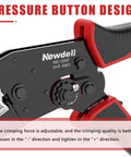 Ferrule Crimping Tool For 24-8 AWG Wire, Ratchet Crimp Tool showing adjustable pressure button design