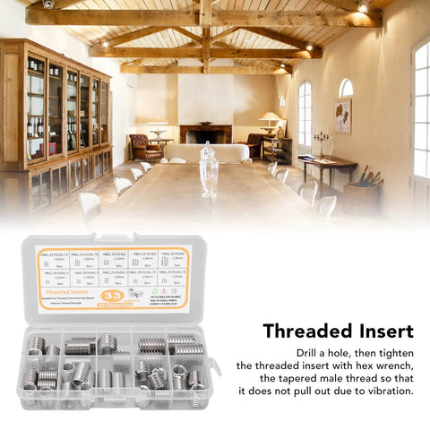 Thread Repair Kit M8x1.25 With 33 Stainless Steel Self Tapping Inserts For Wood Plywood And Fiberboard Furniture Repair DIY Ready Easy Install Durable Corrosion Resistant Pro Grade in storage box