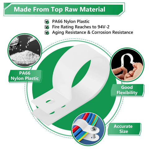 Heavy Duty Nylon Cable Clips Set For Cable Management Six Sizes With 290 Pieces White R Type Cord Fasteners Screw Mount Kit