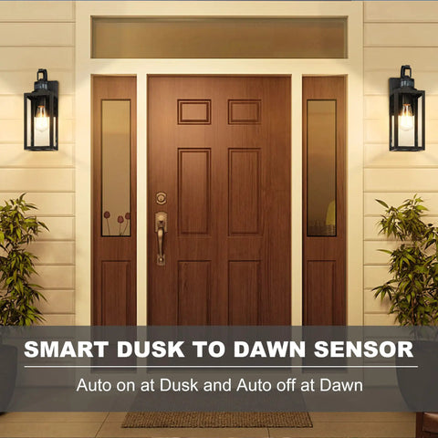 Smart Motion Sensor Outdoor Wall Lantern Dusk To Dawn Sconce In Matte Black With Clear Glass Waterproof Porch Light for Entry