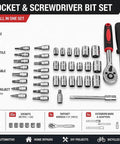 All In One 46 Piece Socket And Screwdriver Bit Set With Ratchet Wrench And Extension Bars For Auto And Home DIY Projects, Chrome Vanadium Steel Construction, Metric And SAE Sockets, Portable Storage Case