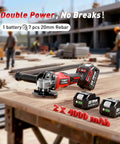 Cordless 4-1/2 Inch Angle Grinder With 21V Brushless Motor Includes 2x4.0Ah Batteries on construction site table
