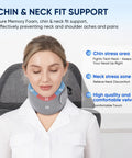 Woman wearing Ultra Compact Chin Support Travel Pillow For Petite Travelers, Portable Memory Foam Neck Pillow with Velvet Cover