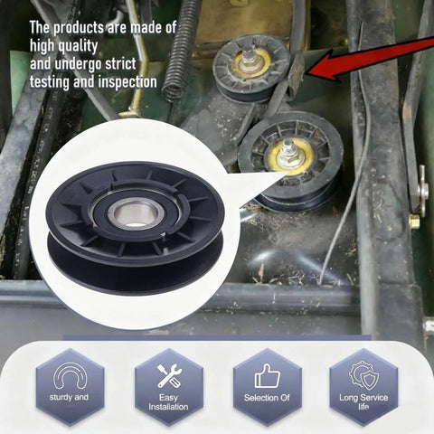 Slick V Idler Pulley Kits That Fix Your John Deere Grass Mower Badly Worn Flat Spools For Models Like LA115 LA135 LA165 And D110 Heavy Duty Gear on mower deck