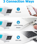 Three connection options for Pocket Sized Wireless Barcode Scanner Bluetooth 1D 2D Reader For POS: Bluetooth, 2.4GHz adapter, USB cable