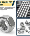 Close-up view of 304 stainless steel SAE Hex Nuts Assortment Kit 150 Piece Stainless Steel 304 Hardware Nuts Set With Ten Sizes