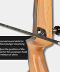 Close-up of a recurve bow with Magnetic Recurve Bow Arrow Rest Set Four Piece Metal Arrow Rest With Adhesive Backing visible.