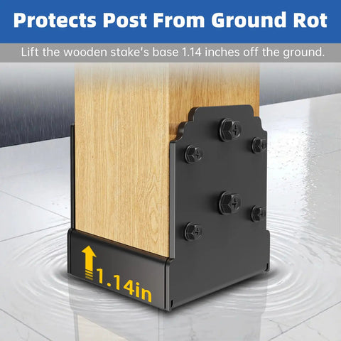 Heavy Duty 6X6 Post Base Featuring Concealed Fasteners For Smooth Kid Friendly Decks With Elevated Concrete Anchoring Support and Built Tough Steel Framing, showing 1.14 inch lift from ground