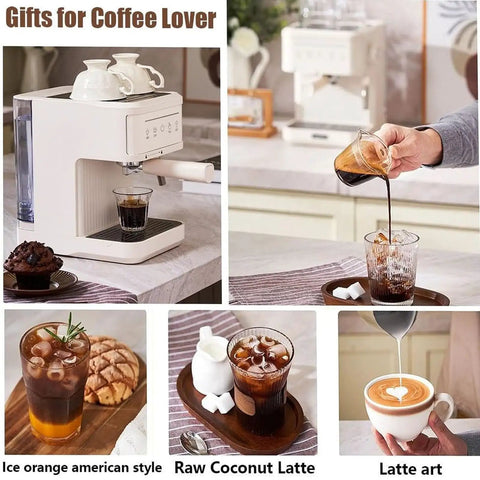 Touchscreen Espresso Coffee Machine Featuring Built In Milk Frother Semi Automatic Brewer And High Pressure Pump For No Brainer Cafe Shots And Smooth Sips Daily preparing iced coffee drinks with latte art.