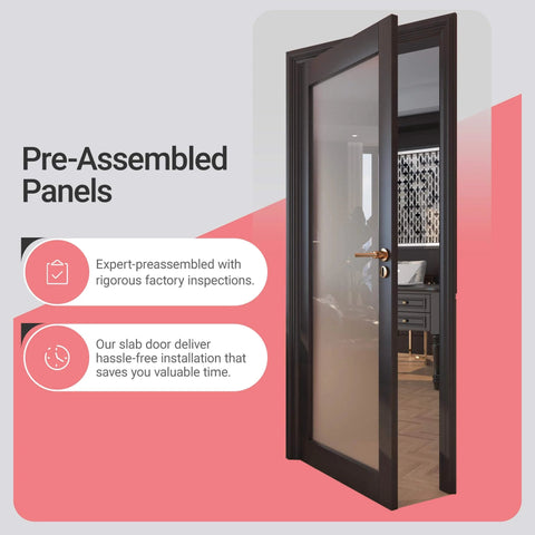 32 By 80 Inch Frosted Glass Slab Door With Sleek 1 Lite Glass, French Interior Style, Pre-Assembled Solid Wood Barn Door