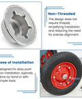 Heavy Duty Push On Pushnut Caps Set For Half Inch Axles Spring Steel Construction No Drill Required, close-up and installation examples