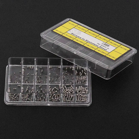 Premium Stainless Steel Watch Back Screws Replacement Kit 4023A, open box showing 10 piece set with various sizes.