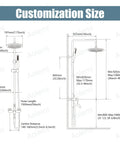 Dimensions diagram of Outdoor Shower Faucet With 8 Inch Rainfall Shower Head Stainless Steel SUS304 All Metal Set Hand Spray 3 Function Combo Brushed Nickel Finish Built Tough For Durable Outdoor Showers