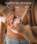 Heated Wearable Breast Pump S1 With HeatFlow Technology, Hands Free And Ultra Portable, Boosts Output By 30 Percent, Spa Like Warmth, Quiet, Mom Friendly, Discreet, Easy To Use, Perfect For On The Go Pumping. White silicone breast pump worn under a bra