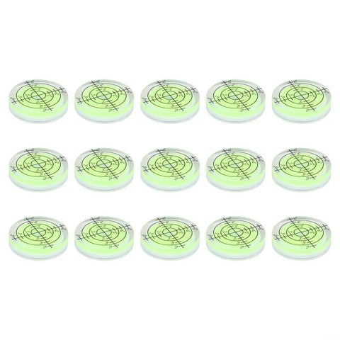 15 Pack 32mm Round for spirit Level for acrylic Bubble Gauge Precision in a grid layout, showcasing level measurements.