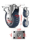 Heavy Duty Polyurethane Caster Wheels Set of 4 for Furniture or Tool Cart with Secure Brakes, 6in height, 2in width.