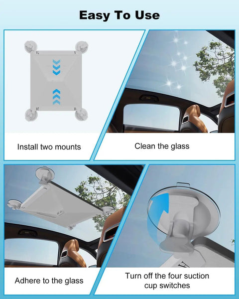 Hella Secure Starlink Mini Suction Cup Mount For Cars And Rvs With Heavy Duty Glass Suction Cups Non Slip Silicone Pads To Crush Bumpy Trails And Keep Your Setup Locked Down White installation guide with suction cups and clean window.