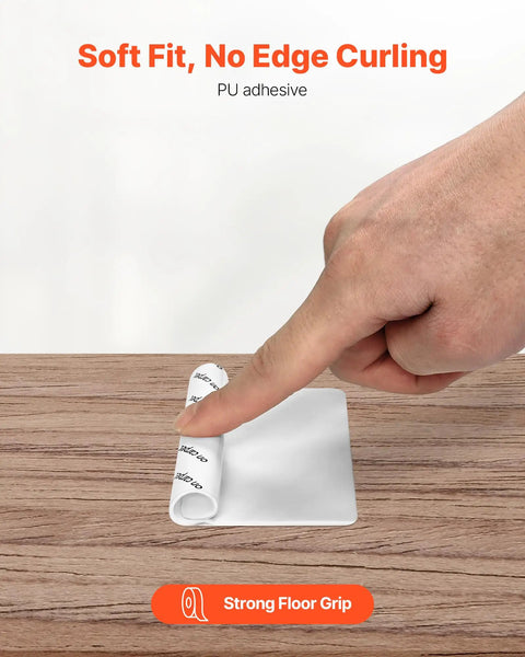 Close-up of Rug Gripper 20 Pack With Strong Adhesive And Residue Free Double Sided Non Slip Carpet Stickers being applied on wood floor