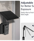 Doorbell Solar Charger With Built In Battery mounted outdoors, showing 120° adjustable solar panels for Arlo Wyze and Eufy wireless doorbells.