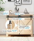 4 Foot Mini Bypass Barn Door Hardware Kit For Two Doors With Premium Carbon Steel Track Capable Of 110 Lbs For Cabinet TV Stand And Cupboard Applications Designed For 20 To 26 Mm Thick Doors And 27 Inch Wide With 3.54 Inch Clearance installed on wooden cabinet.