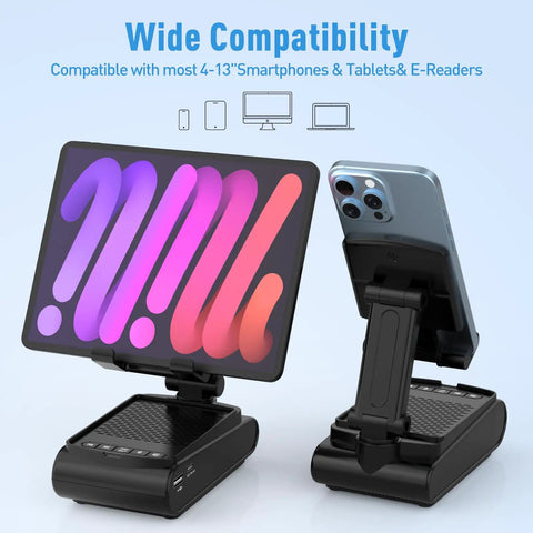 Father's Day Gift For Men 3 In 1 Wireless Bluetooth Speaker And Phone Stand With Hands Free Calls, black phone stand holding devices
