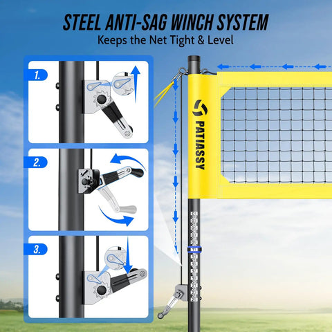 Heavy Duty Volleyball Net Set For Backyard and Beach Play with Anti Sag Winch system and rust-resistant aluminum poles