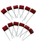 Top view of Must Have CBB22 Metallized Polypropylene Film Capacitor Kit, 400V And 630V, 25 Values, 250 Pieces, Red Inline 2 Pin