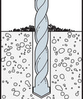 Illustration of a drill in concrete, preparing for Sleeve-All 3/8 In X 2-3/4 In Phillips Flat-Head Sleeve Anchor installation.