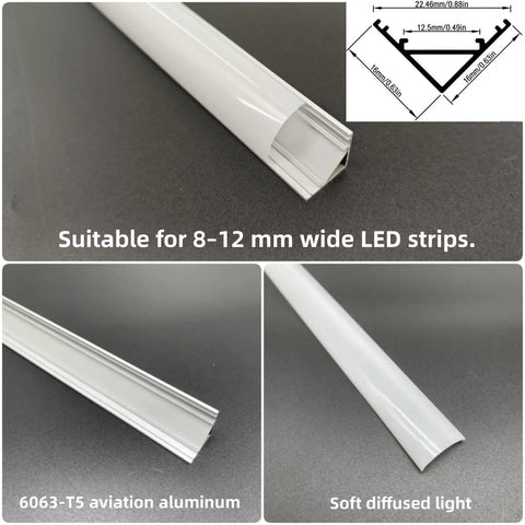 V Shape LED Aluminum Channel Kit 10 Pack 3.3ft Each With Milky Diffuser Cover End Caps And Mounting Clips Fits 8 To 12mm LED Strips