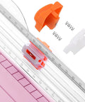 12 Inch Titanium Paper Cutter With Side Ruler For Scrapbooking And Crafting No Fuss Paper Trimmer Guillotine For A4 A5 Cardstock Photos Coupons Labels Pink, showing blade and ruler details