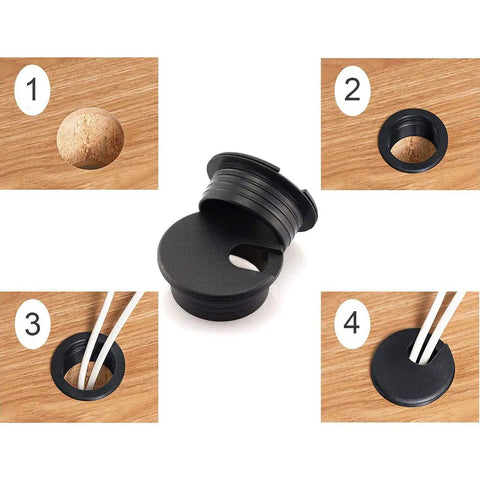 2 Pack 1-1/2 Inch Desk Wire Grommets Hole Covers Black Plastic Cord Organizer for Office PC Desk Cable Management and Neat Wires