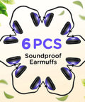 Six Pack Adjustable Safety Ear Muffs For Noise Reduction And Hearing Protection All Day Comfort For Hunting Shooting Construction And Woodworking Blue in circle display