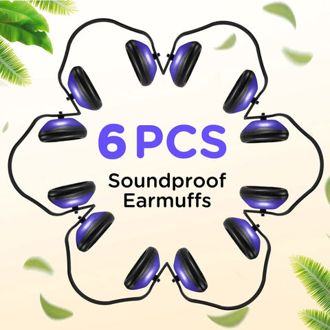 Six Pack Adjustable Safety Ear Muffs For Noise Reduction And Hearing Protection All Day Comfort For Hunting Shooting Construction And Woodworking Blue in circle display