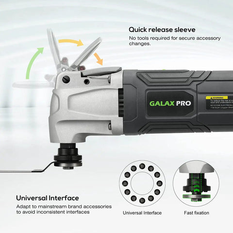 Power Packed Oscillating Multi Tool Kit With 2.4 Amp Motor, 6 Speed Settings, quick release sleeve, universal interface