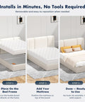 Queen Size Bunkie Board Gray 10mm Low Profile Base For 60X80 Inch Mattresses installed on bed frame with mattress.